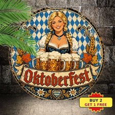 Oktoberfest Beer Sign Vintage German Festival Pub Round Metal Wall Decor 8x8 picture