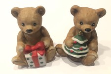 Vintage Homco HOME INTERIOR Teddy Bear Christmas Tree & Present SET 2 Rare picture