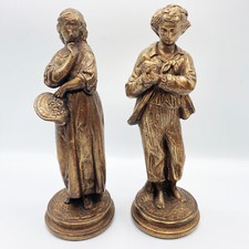 BORGHESE Vintage Pair of Italian Renaissance Chalkware Figurines Metallic Finish picture