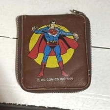 1976 DC Comics Superman Zip Wallet Brown Vinyl Coin Purse picture