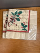 Lot Of 2 VTG Hallmark 3-Ply Paper Dinner Napkins Christmas Musical Notes Holly picture