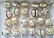 22 Vintage Beaded Sequin Christmas Tree Ornaments Push Pin Handmade picture