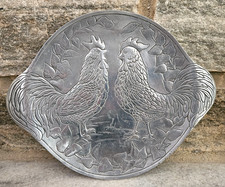 Vintage Pewter Chicken Design Serving Platter by Eda For Mann- 1980 picture