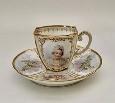 Antique Sevres Style Hand Painted Porcelain Cup Saucer Louis Sherry Newyork Sign picture