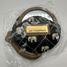 Jim Thompson Elephant Print Compact Pocket Mirror Round NIP Silk Cover Thai Souv picture