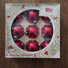 Vintage Shiny Brite Red Pink Glass Ball Christmas Ornaments Set of 9 Boxed picture