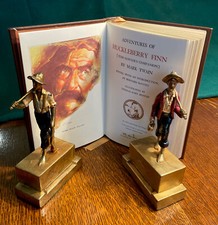 Antique Mark Twain’s Riverboat Rapscallions Tom&Huck Armor Bronze Clad Bookends picture