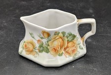 Antique Germany Porcelain Creamer Sauce Pitcher Yellow Pink Roses Flowers picture