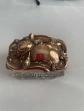 Antique Victorian Art Nouveau Cut Glass Trinket Box Copper Lid picture