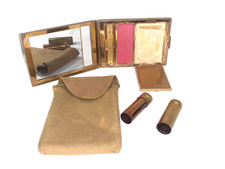 1940'S Bourgois New York Brass Makeup Compact Mirror Case Retro Vintage picture