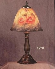 Beautiful Hand Painted Glass Desktop Lamp - Antique Look - Spring Rose Design picture