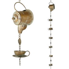 Jemeni Teapot & Teacups Rain Chain, 8.5 Ft Metal Gutter Downspout Replacement picture
