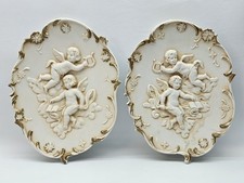 Lefton Cherub Wall Plaques Pair #1059 Vintage Ceramic Angel 7.5