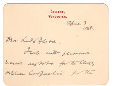 Rev. Thomas Teignmouth Shore Signed Note 1888 /Autographed Chaplain to The Queen picture