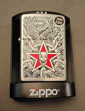 Zippo Skull Industrial Red Star Skull Design Cigarette Lighter 2005 picture
