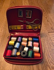 Belding-Corticelli “Globe Trotter” Vintage Sewing Kit Red Leather Zipper Case picture