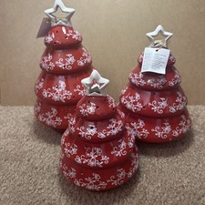 Temptations Red Christmas Trees Floral Lace Illuminated Set of 3 Ceramic picture