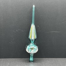 Vtg Mercury Glass Triple Indent Reflector Emerald Teal Mica Snow 10.5