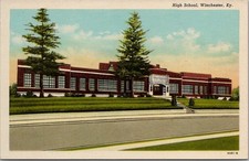 WINCHESTER, Kentucky Postcard HIGH SCHOOL Building View / Curteich UNUSED 1936 picture