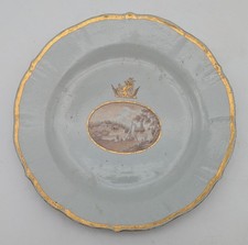 Chinese Export 18th C. Qianlong Grisaille & Gilt Porcelain Cabinet Plate 7.75