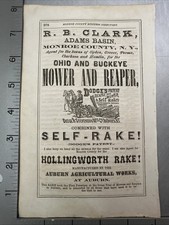 1869 Authentic Paper Ad Ohio Buckeye Mower Reaper Self Rake Rochester NY picture