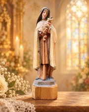 VINTAGE ANRI 1950’s ST THERESE HAND-CARVED FIGURINE STATUE ITALY picture