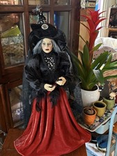 Gothic Witch Doll, Victorian Red Velvet Gown, Black Lace, Halloween Collectible picture