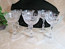 SIX Fostoria Navarre Stemmed Champagne Coupes 5.5” Tall Etched Crystal Glasses picture