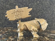 Brass English Bulldog Figurine Paperweight Statue Vintage Beware of Dog picture
