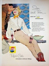 1958 Pepsi Cola Vintage 50s Print Ad Slim & Trim Light Refreshment Cowboy Boots picture