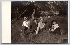 c 1910 RPPC Group Young Men or Man and Sons Family Hat Suspenders Ties Fashion picture