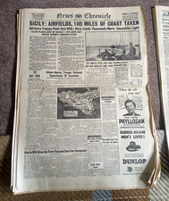 NEWS CHRONICLE Monday 12 July 1943 Sicily landing WW2 world war 2 newspaper picture