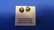 NEW ZUNI Hand Crafted Bench Made Silver Fossil Red Coral Earrings Weebothee picture