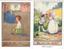 Agnes Richardson Boy Girl Butter/ Dog w/Bone Postcard  Lot 2 used 8671 8787 '13 picture