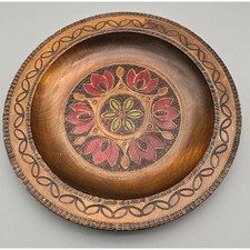Spoldzielnia Rzemieslnicza Vintage Polish Carved Floral Wooden Folk Plate 9