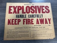 Vintage SANTA FE RAILROAD - EXPLOSIVES RR Car warning cardstock sign Form 45 picture