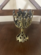 Rare wine Antique ceremonial Israel kiddush  cup goblet brass arts&crafts 19th picture