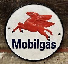MOBILGAS Flying Red Pegasus Gas & Oil Logo Cast Iron Wall Sign, 7.75” Diameter picture