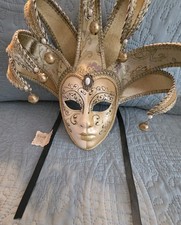 Authentic La Maschera Del Galeone Venetian Jester Mask Hand Painted Italy Bells picture