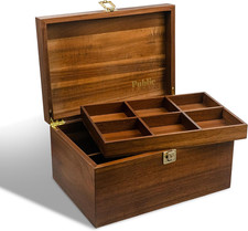 Locking Wooden Keepsake Box, Customizable Design with Adjustable Tray. Large Woo picture