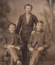 Antique CDV 6th Plate Tintype Studio Vignette of 3 Handsome Young Men #1454 picture