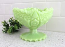Vintage Fenton Green Compote Custard Glass Pedestal Footed Bowl Pinwheel picture