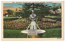 San Diego California c1940's U. S. Naval Air Station, monument and gun picture