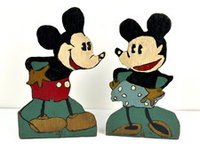 Vintage Walt Disney Mickey + Minnie Mouse Door Stop 1930s Folk Art Paint Antique picture