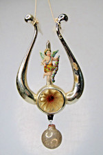 Antique VTG Glass Scrap Paper CHERUB Flower Indent Lire Large Christmas Ornament picture