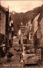 c. 1905 Clovelly High Street Devon England Donkey Scene Postcard F. Frith picture