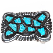 G&L Leekity Zuni vintage sterling silver turquoise cluster buckle for 1.25