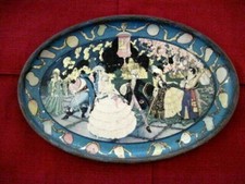 Lovely Vintage Metal Serving Tray w/ Scene of 1700's Men & Women Dancing * picture