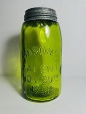 Awesome Apple Green MASON'S PATENT NOV. 30TH 1858 Quart Canning Jar - 7 Repro picture