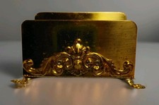 Vintage Patina’d Brass Business Card Holder With Flowers On Front picture